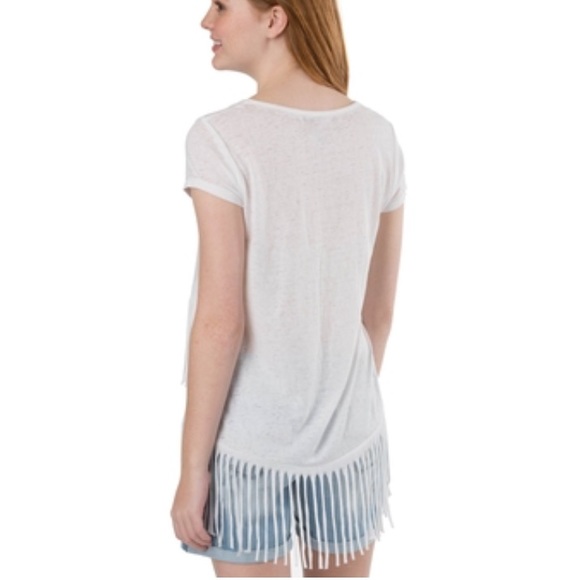 Almost Famous Juniors Hi Low White Fringe Top - Picture 2 of 7